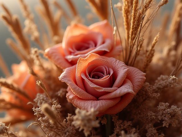 Arrangement floral aux tons terracotta et terre