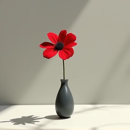 A solitary red flower in a stark, modern vase, representing the themes of Natsume Soseki's Kokoro.